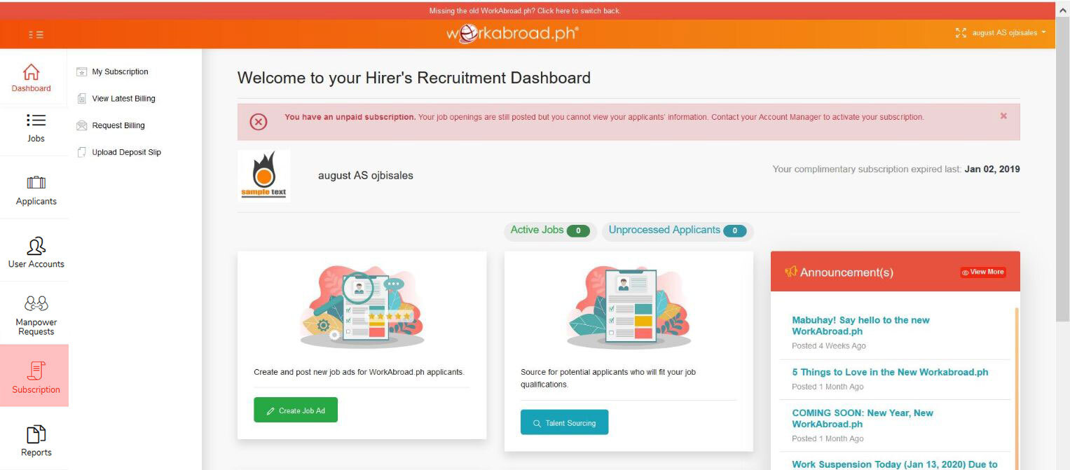 Agency Hirer Dashboard