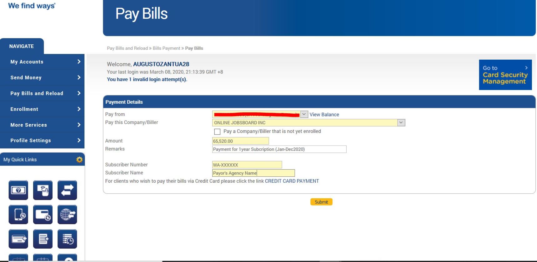 BDO Pay bills with Details
