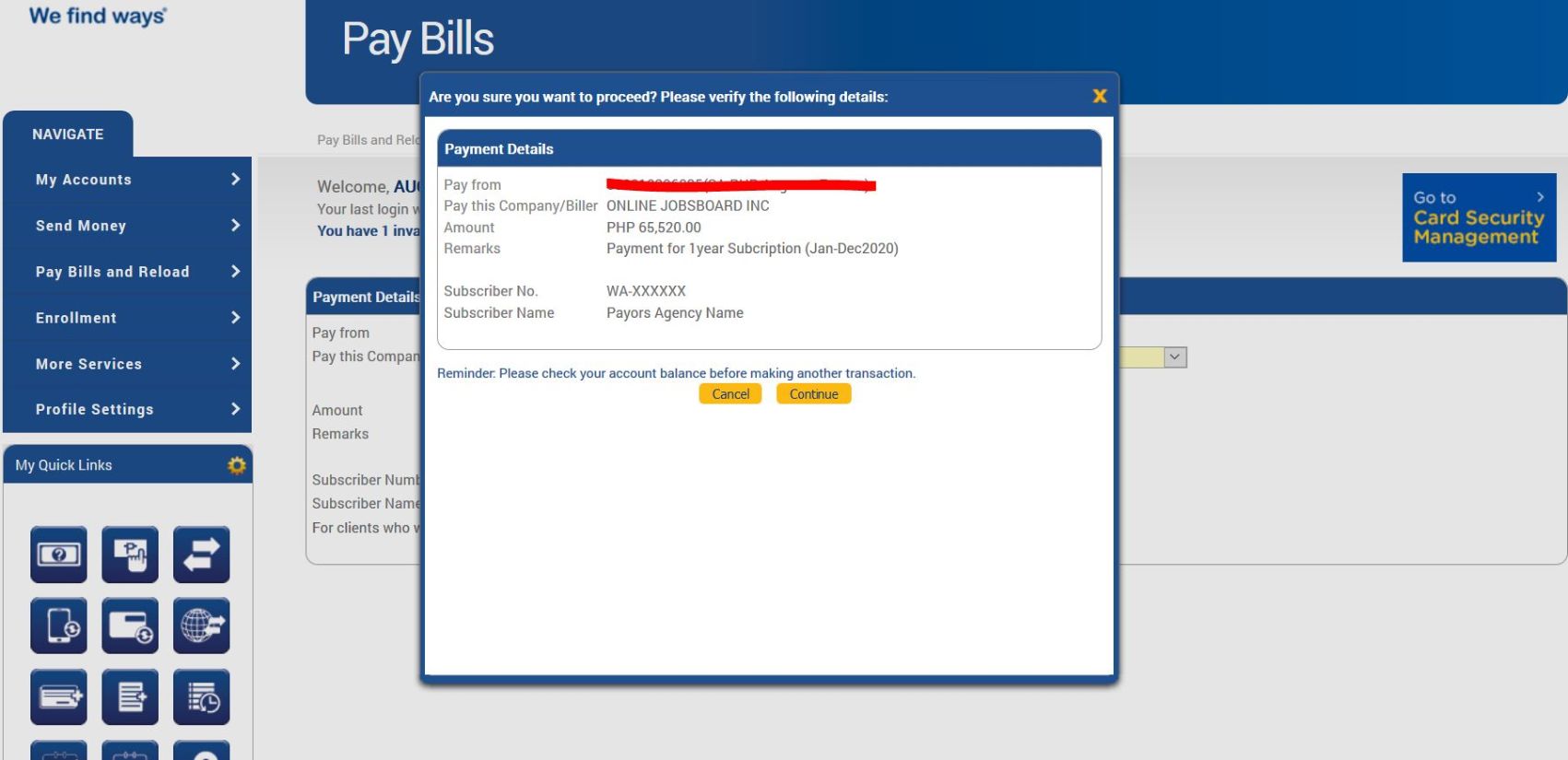BDO Pay bills with Details