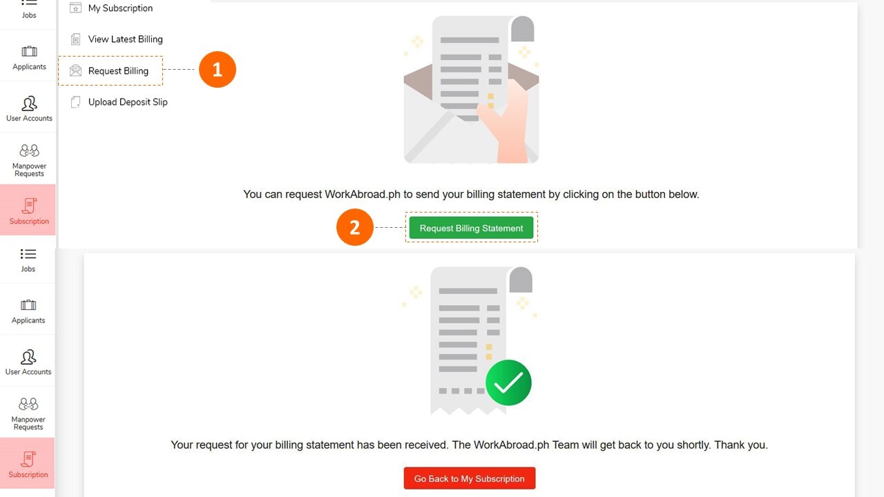 Request Billing Success